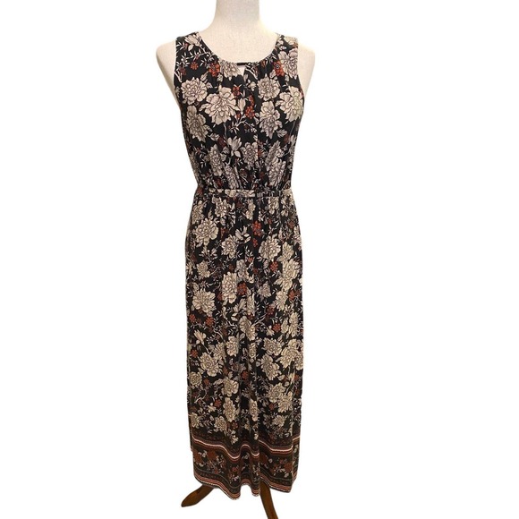 Garnet Hill Dresses & Skirts - Garnet Hill Maxi Dress Sleeveless Small Black Brown Floral Boho pockets boho
